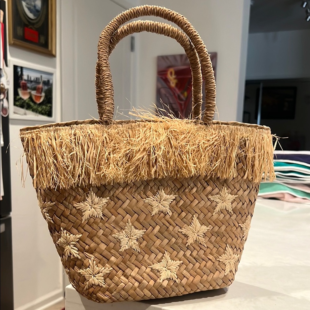 Straw Tote Bag with Star Design